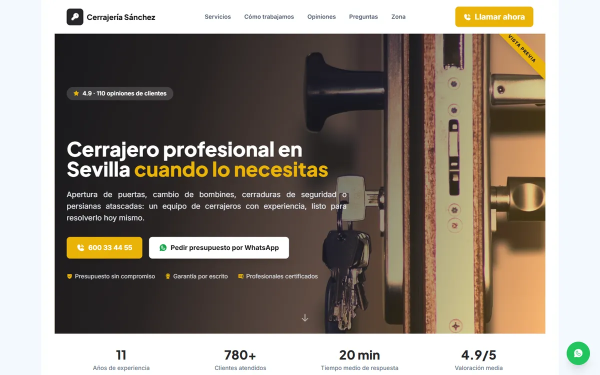 Demo de página web para Cerrajería Sánchez, ejemplo de ActivaWeb