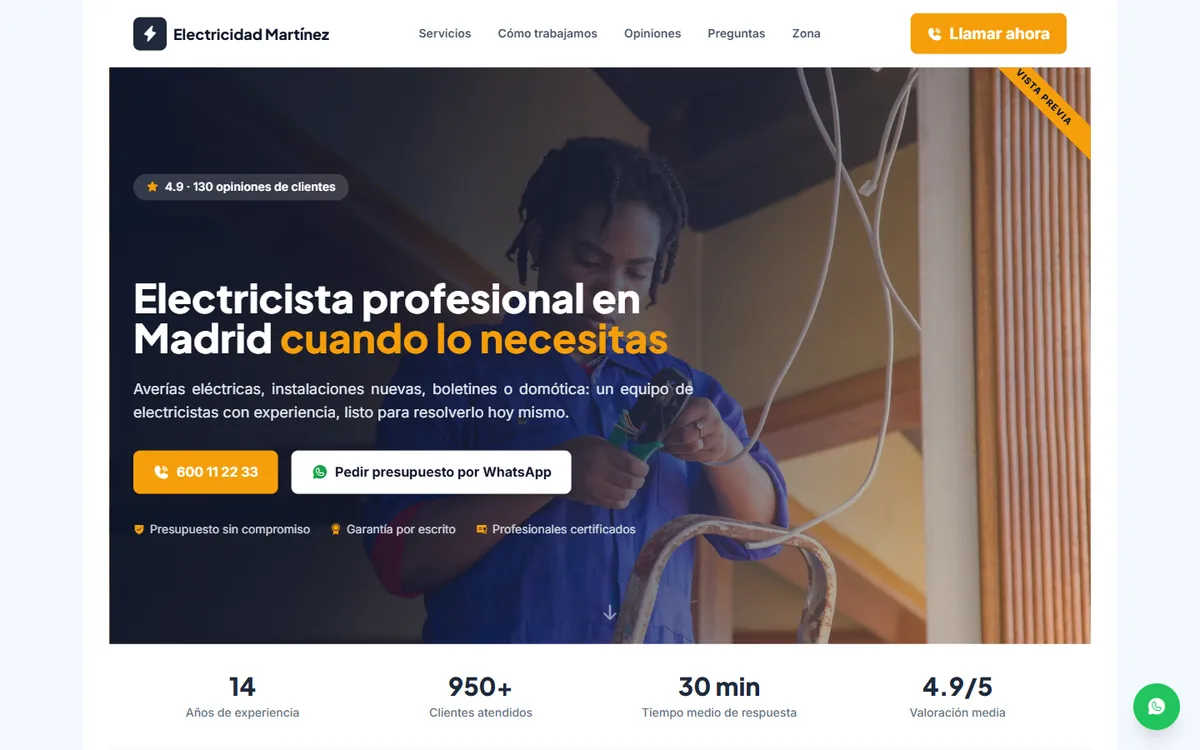 Demo de página web para Electricidad Martínez, ejemplo de ActivaWeb